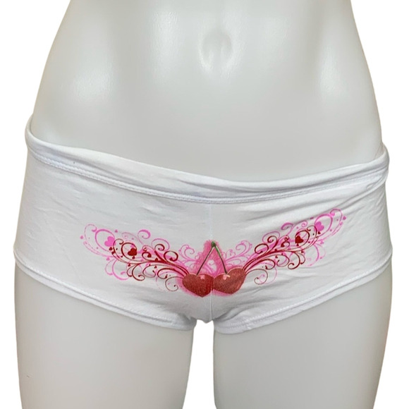 Heaven Scent Intimates White Cherry Heart Panty SMALL Boyshort Unique NEW - Picture 3 of 6